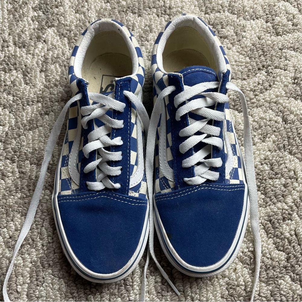 Size 6 Old Skool Checkerboard Vans Blue/White